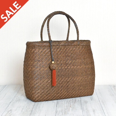 SALE 20%OFF【国産】山ぶどう蔓カゴバッグ「角丸中・細編」※おかざりフサ付