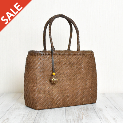 SALE 20%OFF【国産】山ぶどう蔓カゴバッグ「角丸小・細編」※おかざり染玉付