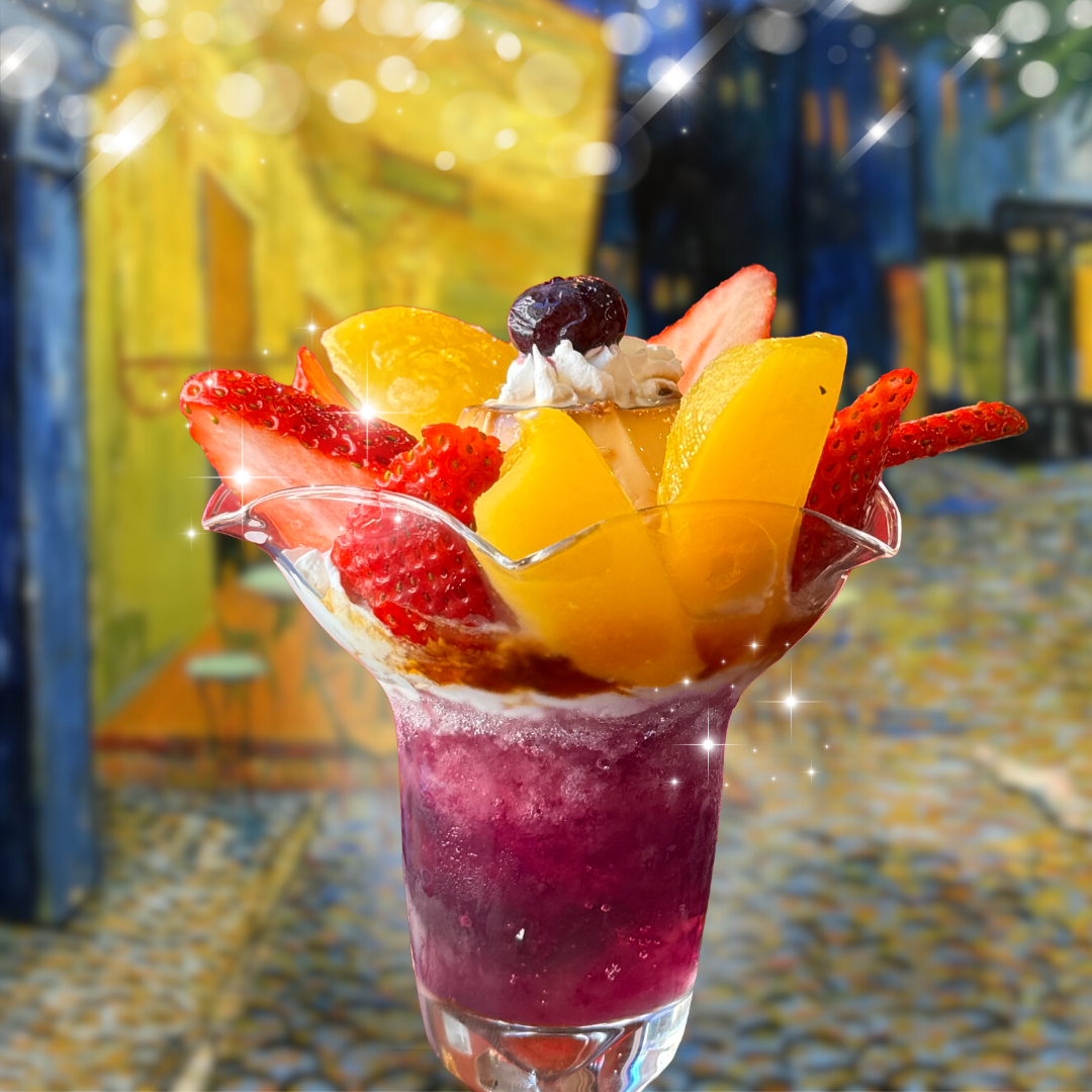 ふくしまフルーツパフェ 夜のカフェテラス風