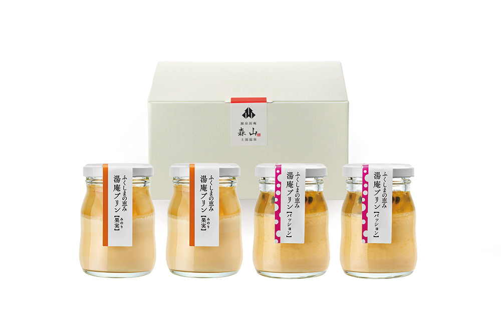 湯庵プリン4個 もも×パッションフルーツ｜ご家庭で楽しむ夏のひと品
