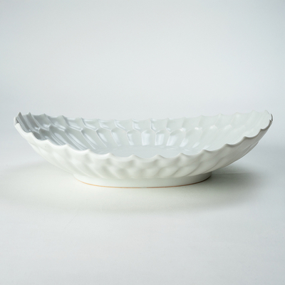 148.白瓷重菊楕円皿