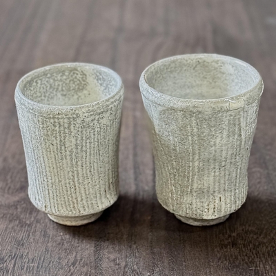 粉引唐津窯変湯呑み二客組A