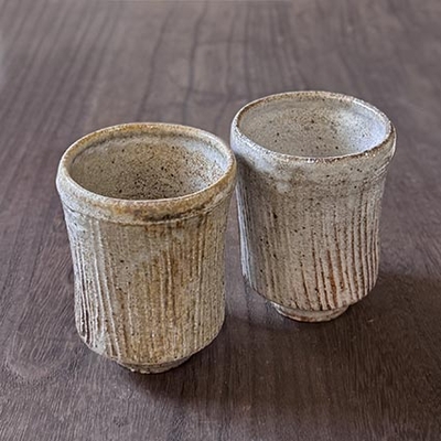 粉引唐津窯変湯呑み二客組B