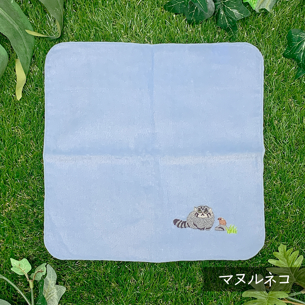 刺繍オーガニックコットンタオルハンカチ マヌルネコ MADE IN JAPAN