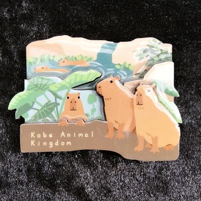 木製三層マグネット　カピバラたちの湿原