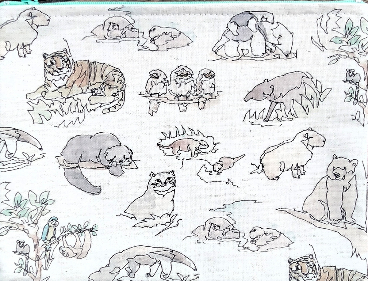 フラットポーチ 野生への扉 ≪神戸どうぶつ王国×minaco sakamoto