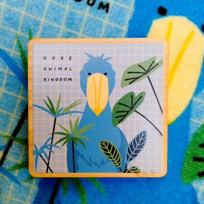 間伐材マグネット　ハシビロコウ　カラフルチェック　スクエア