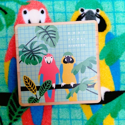 間伐材マグネット　コンゴウインコ2羽　カラフルチェック