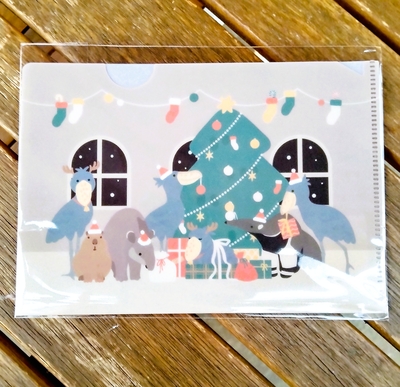 A6クリアファイル Xmasハシビロコウ4羽とパンタナール メリークリスマス ハシビロコウ・オオアリクイ・カピバラ・アメリカバク