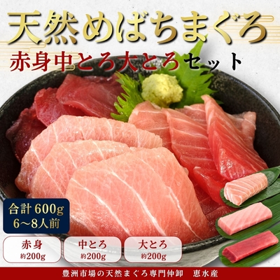 【ギフトにおすすめ】天然めばちまぐろ食べ比べセット　赤身約200g&times;1、中とろ約200g&times;1、大とろ約200g&times;1
