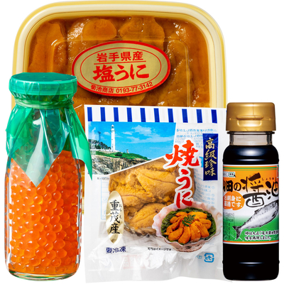 塩うに・焼うに・いくら醤油漬け（150g）・山田の醤油 110mlセット