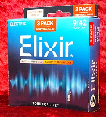 ELIXIR・09～42・NICKEL PLATED STEEL・NANOWEB・エリクサー【今だけお得な3set Pack】