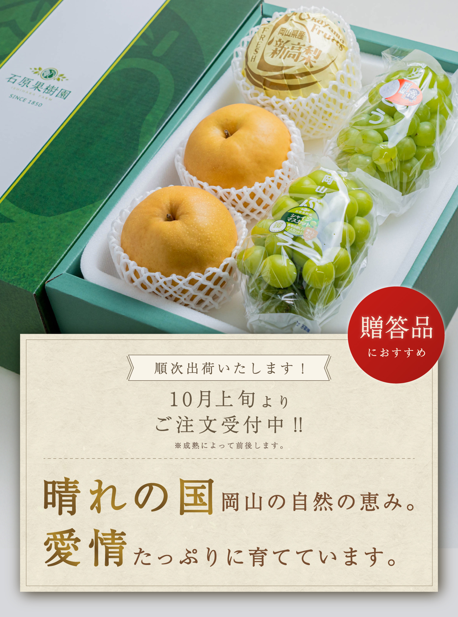 晴れの国岡山の自然の恵み。愛情たっぷりに育てています。