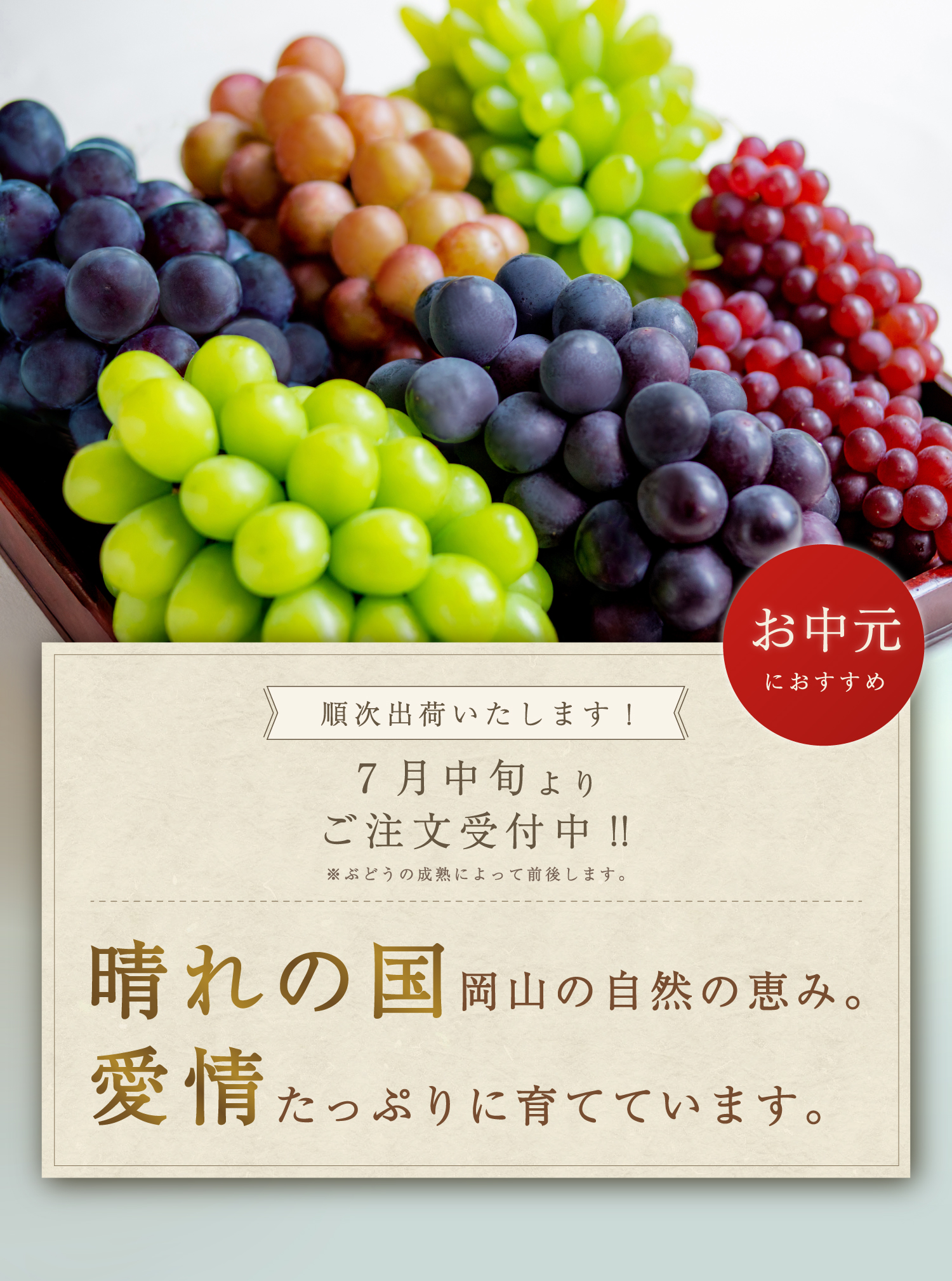 晴れの国岡山の自然の恵み。愛情たっぷりに育てています。
