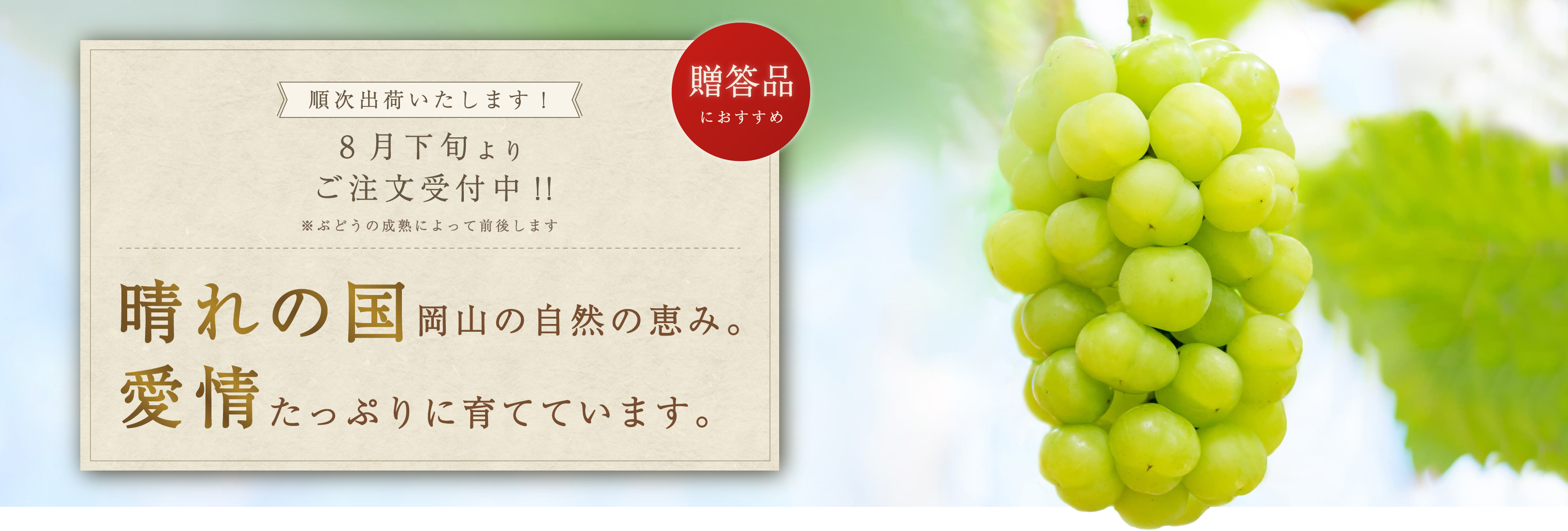 晴れの国岡山の自然の恵み。愛情たっぷりに育てています。