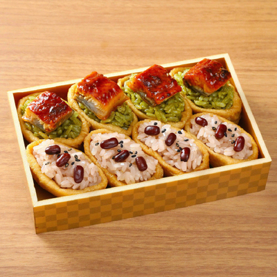 【店頭受取り商品】〈たごさく〉宇治抹茶入り緑茶鰻おこわとお赤飯ミニいなり