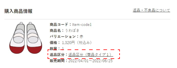 注文情報確認画面での表示例
